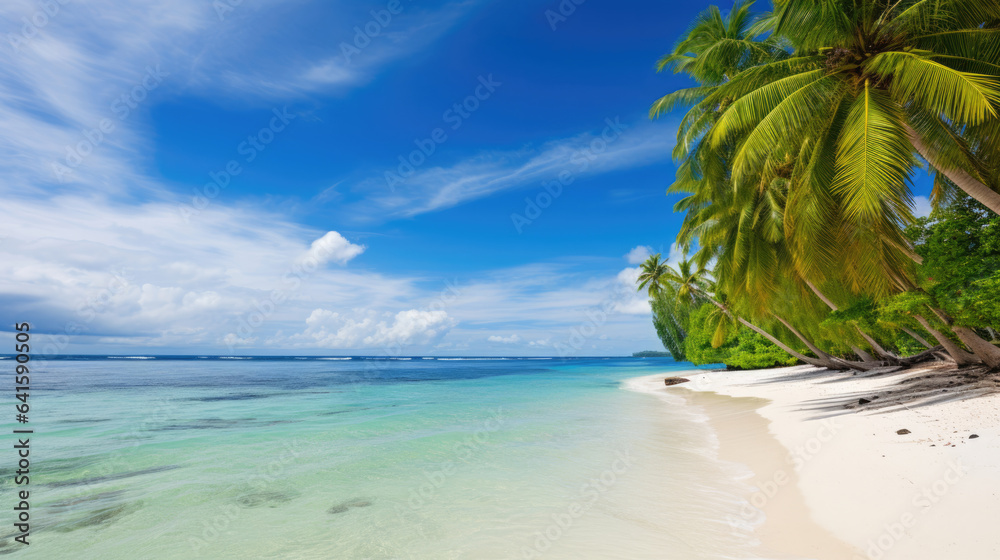 Green Palms on tropical beach