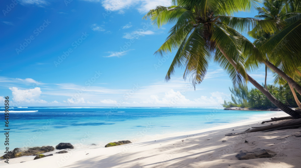 Green Palms on tropical beach