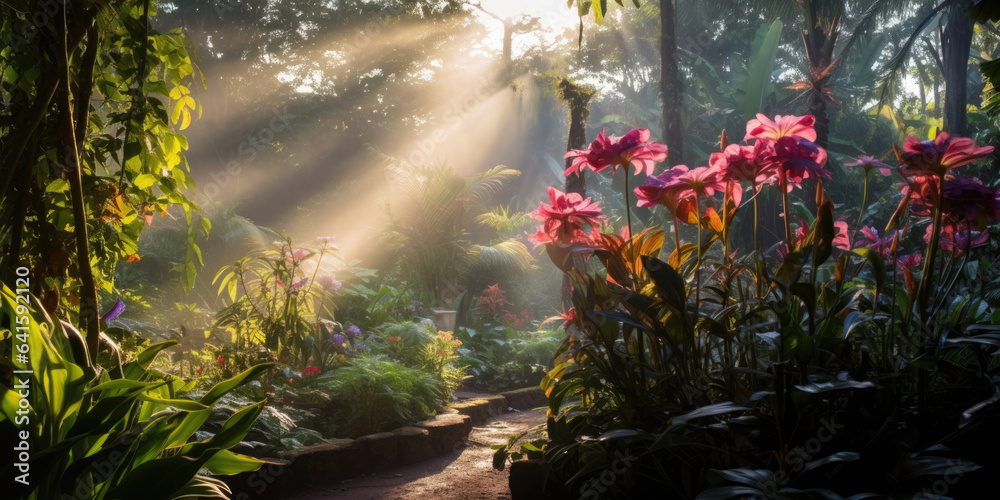 Morning light in beautiful jungle garden