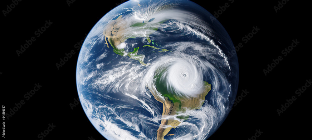 Powerful hurricanes, storms tornadoes, or typhoons, over the Ocean. View from outer space