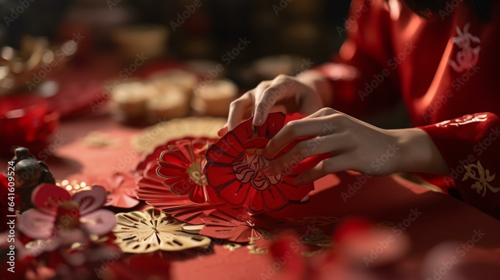 A person holding a handmade paper flower in their hand