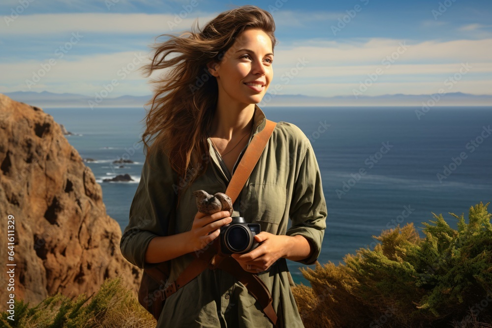 A woman capturing the breathtaking view from the peak of a mountain