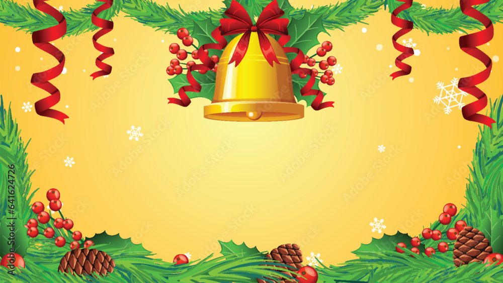 Festive Christmas Border Background with Ornaments and Ribbon