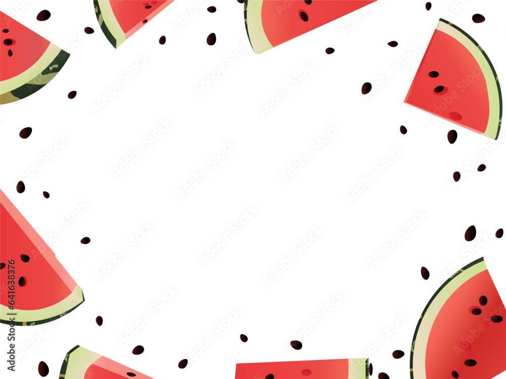 A pieces of juicy watermelon and seeds as a background