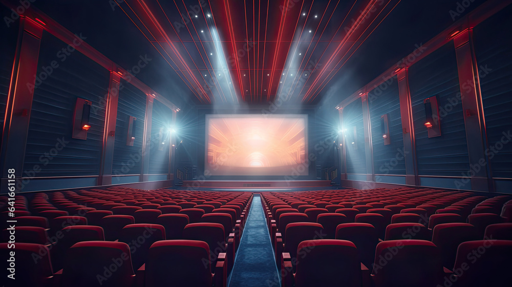 Cinema concept, Empty cinema screen with audience. Generative Ai