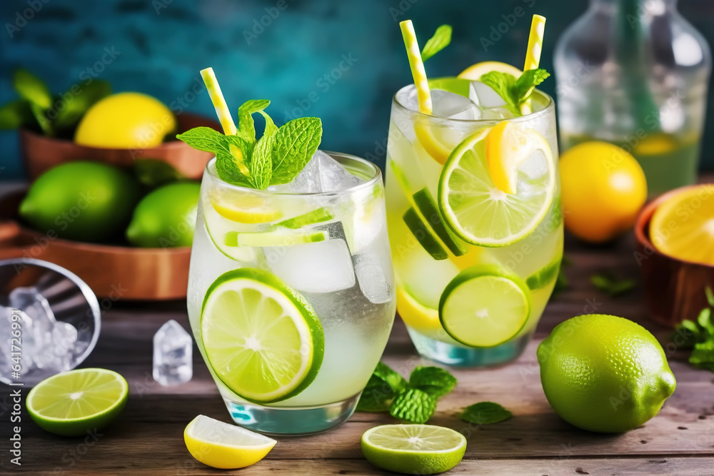 Ice tea with lemon isolated on black background