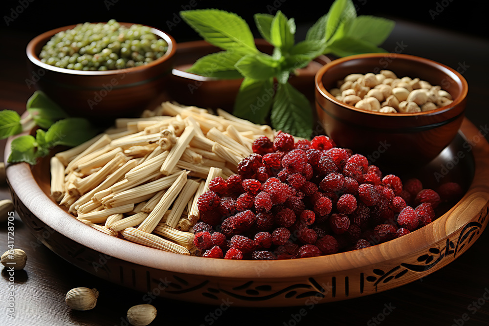 Fresh spices and herbs isolated on black color background