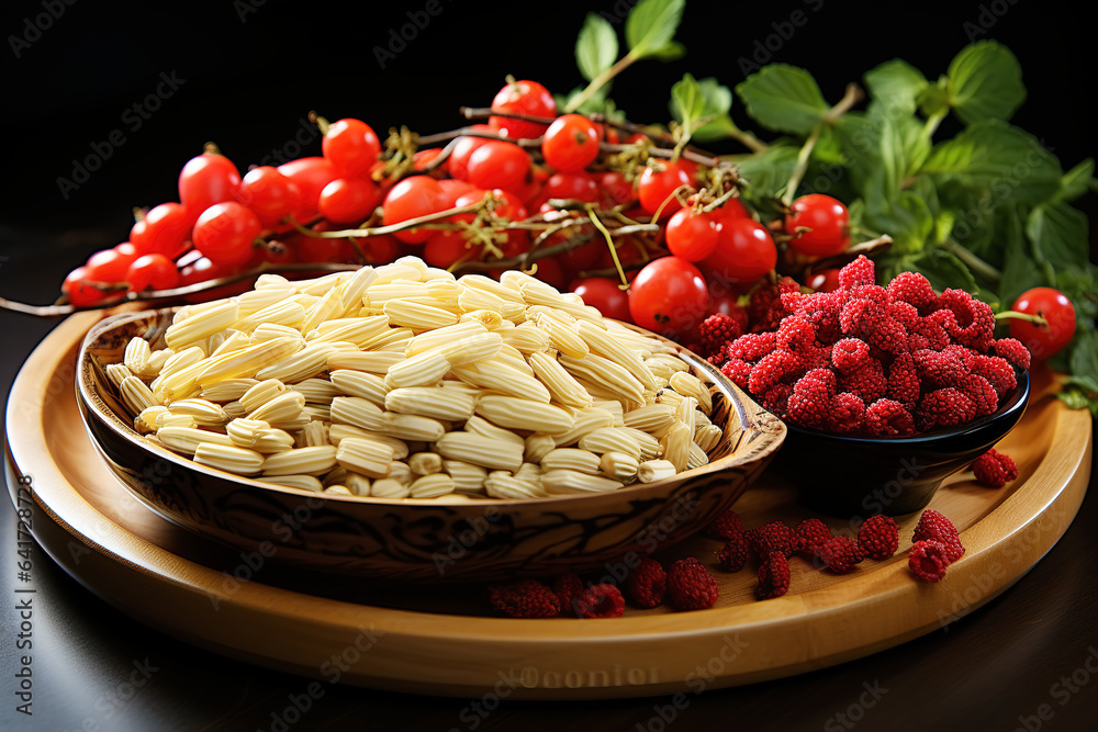 Fresh spices and herbs isolated on black color background