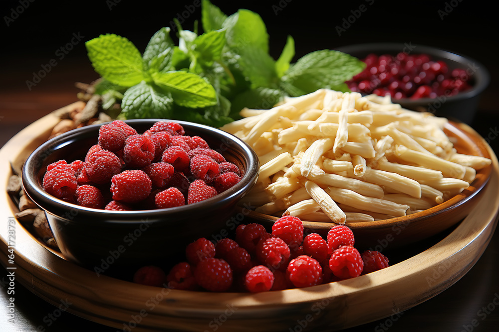 Fresh spices and herbs isolated on black color background