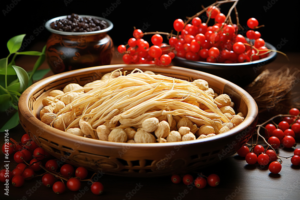 Fresh spices and herbs isolated on black color background