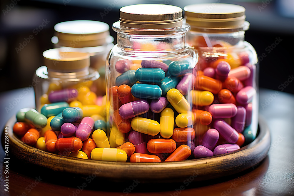 Colorful bottled sugar cubes on black background