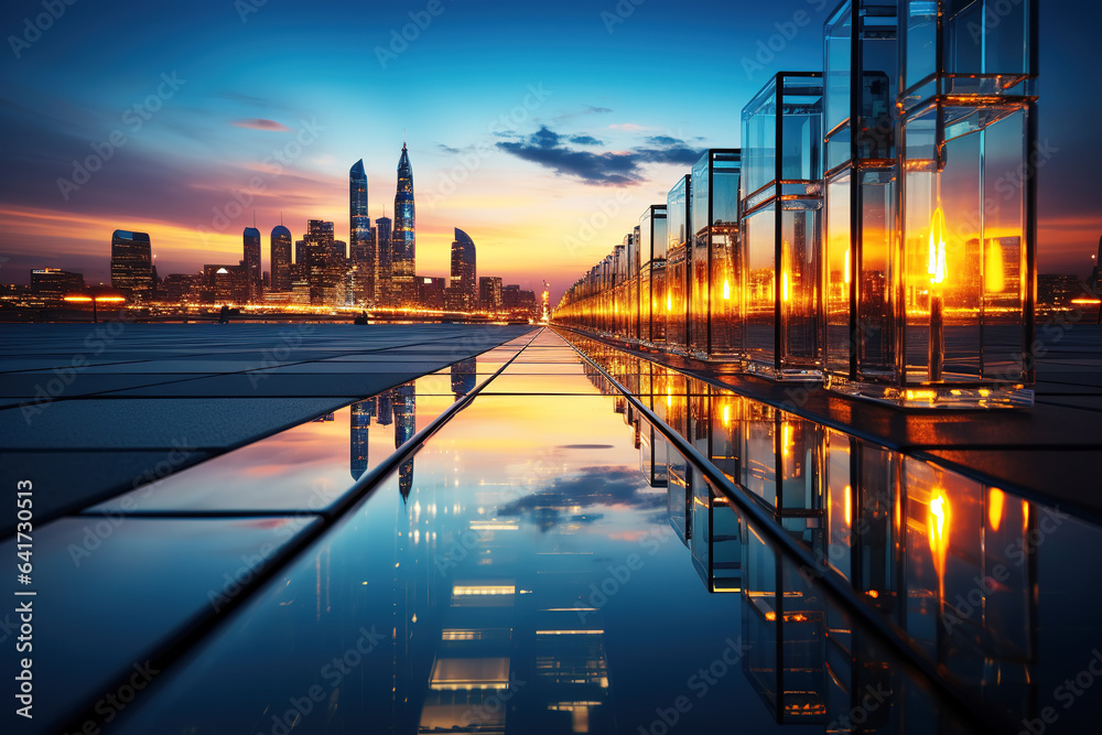 night scene of glass curtain wall of modern building