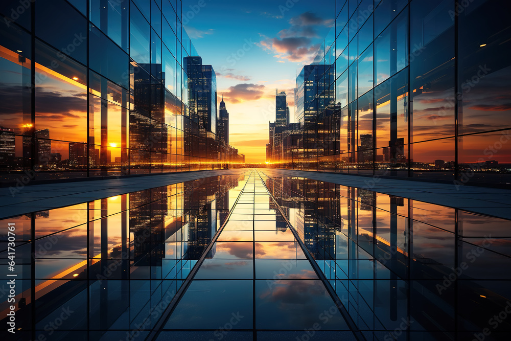 night scene of glass curtain wall of modern building