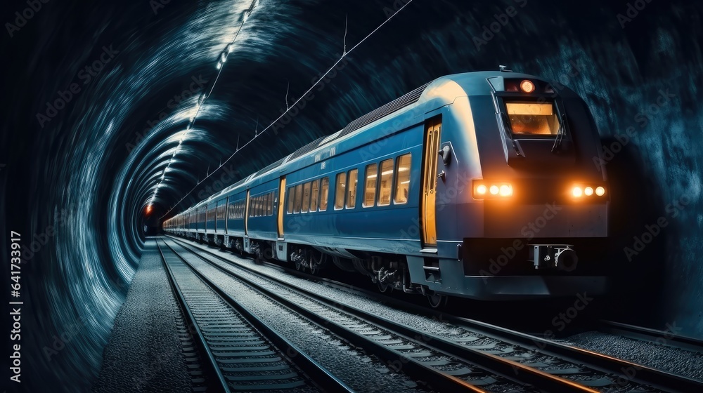 Subway, A train travels through a tunnel.