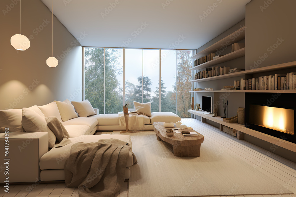 Real estate mansion or apartment living room interior view