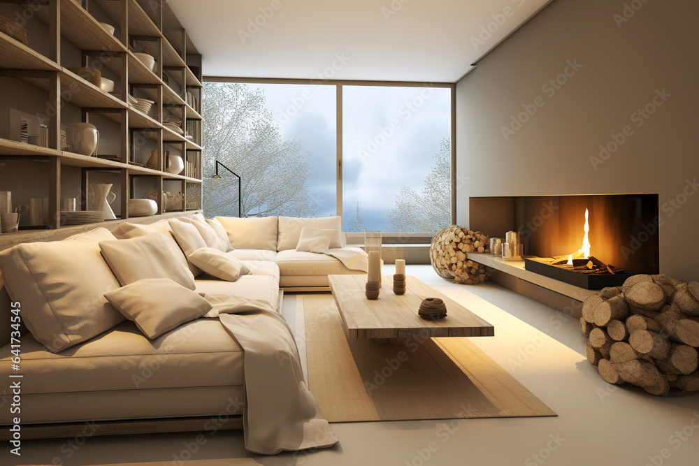 Real estate mansion or apartment living room interior view