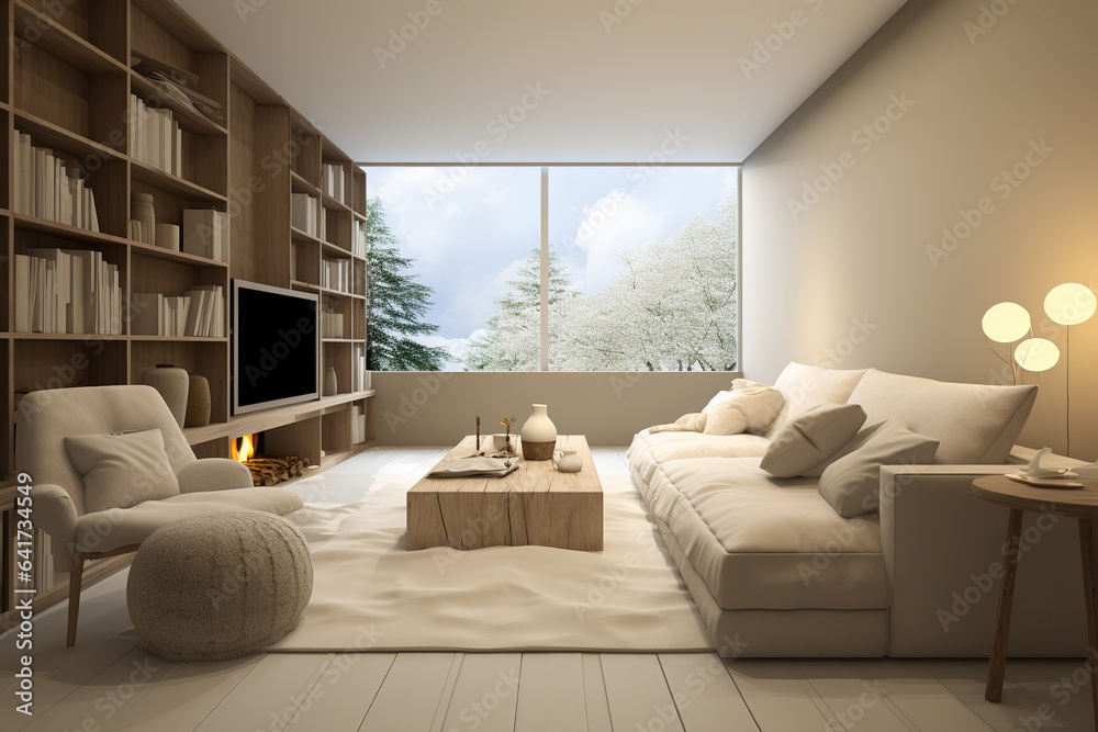 Real estate mansion or apartment living room interior view