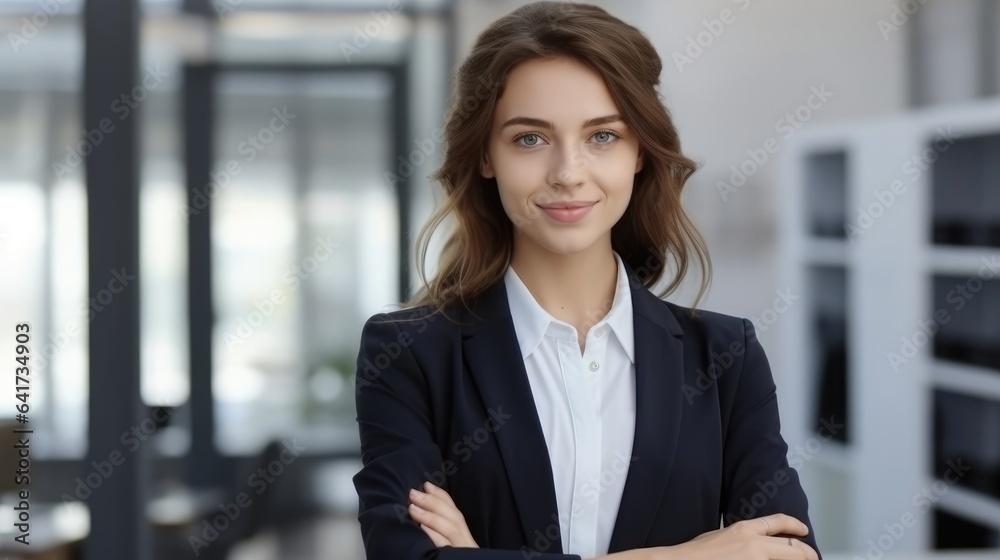 Portrait of young business female in the office, CEO woman.