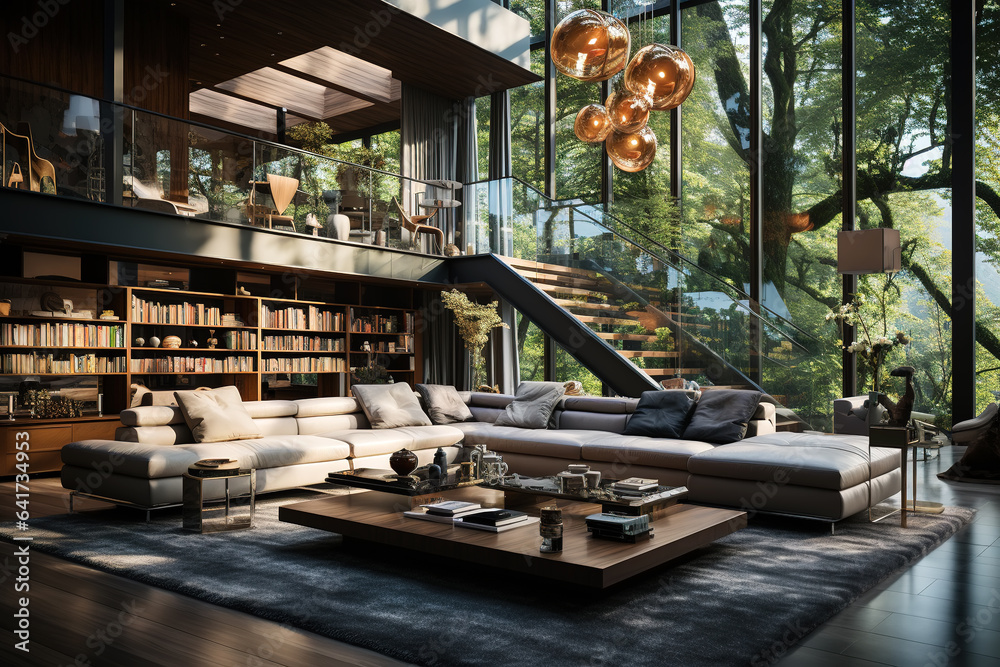 Real estate mansion or apartment living room interior view