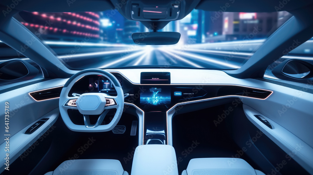 Future technologies, Interior of a self-driving car controlled by an artificial intelligence autopil