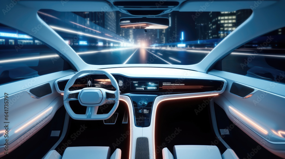 Future technologies, Interior of a self-driving car controlled by an artificial intelligence autopil