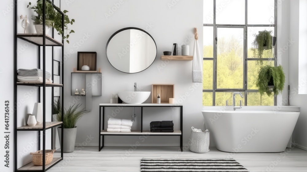 Modern bathroom interior, Restroom with ceramic toilet bowl with bathtubs and vanities.