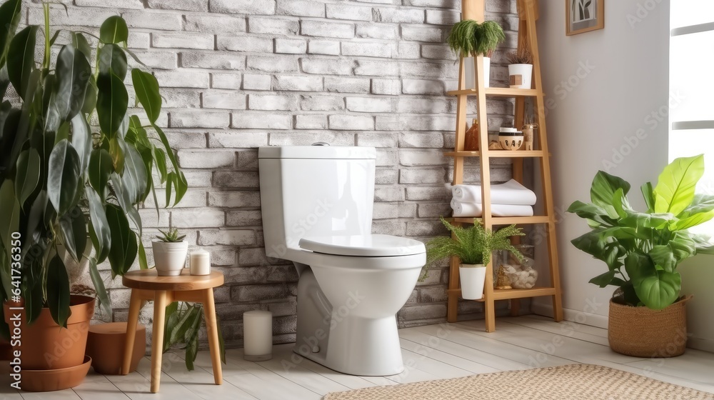 Ceramic toilet bowl in the bathroom.