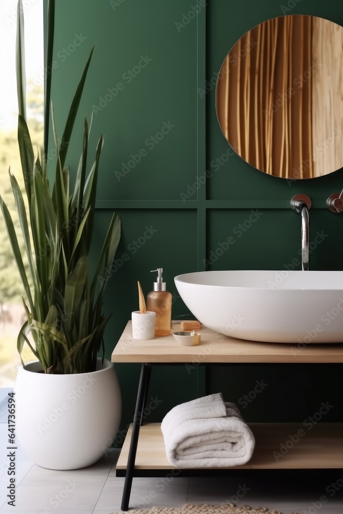 Faucet and sinks in restroom in modern house.