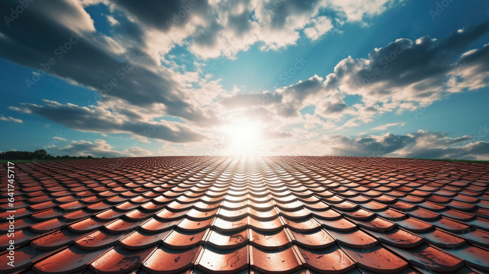 metal roof tile with a sky with clouds Generative Ai