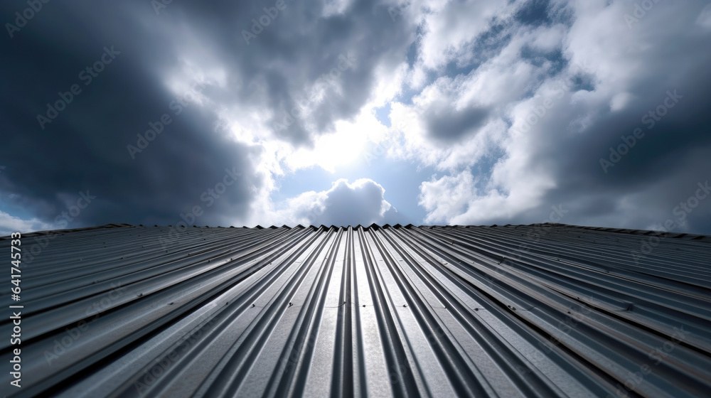 Roof metal sheet with a sky with clouds. Generative Ai