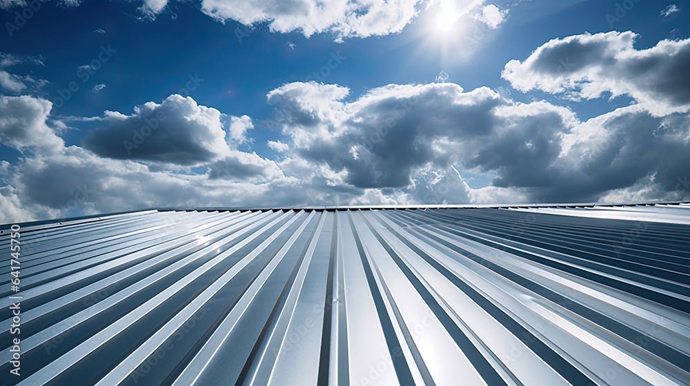 Roof metal sheet with a sky with clouds. Generative Ai