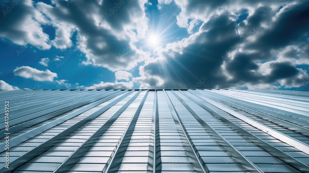 Roof metal sheet with a sky with clouds. Generative Ai