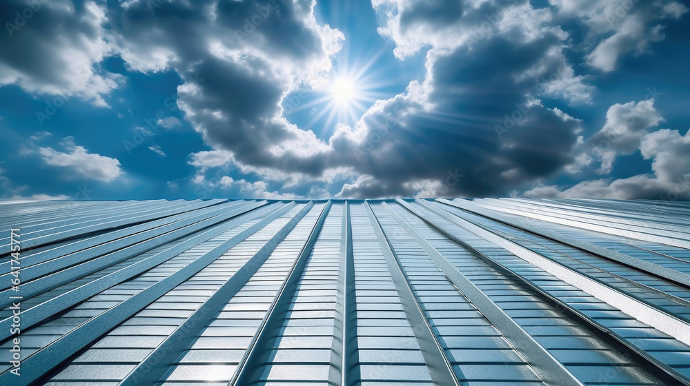 Roof metal sheet with a sky with clouds. Generative Ai