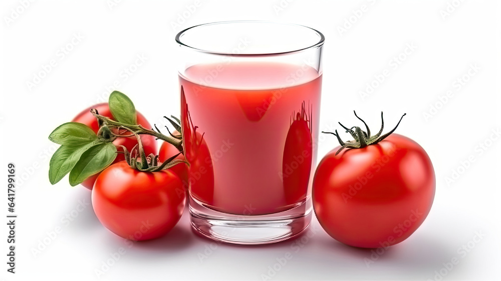 Tomato juice, Fresh tomato juice isolated on white background. Generative Ai