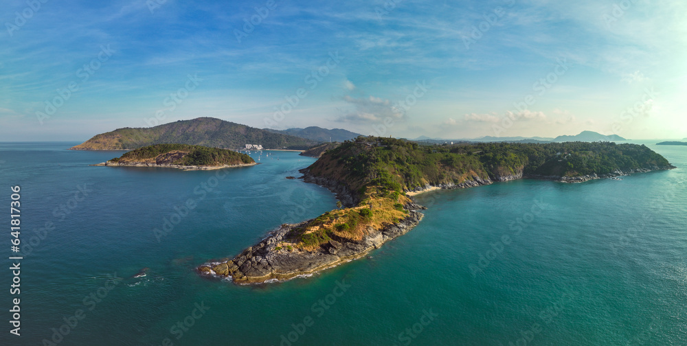 Aerial view panorama of Phromthep cape at sunrise, Phuket, Thailand