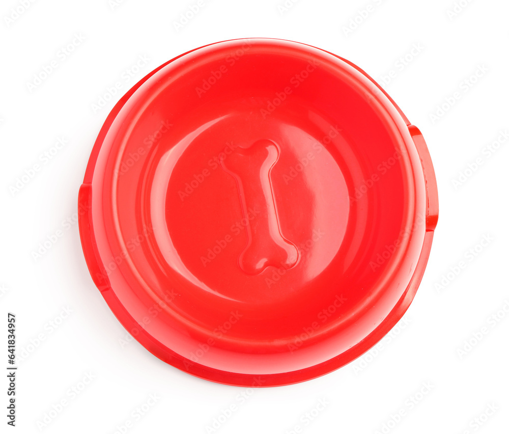 Red bowl for pet food isolated on white background