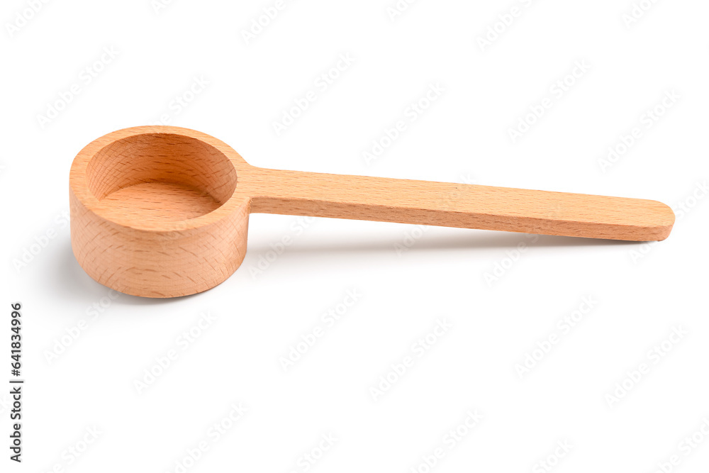 Empty wooden scoop isolated on white background