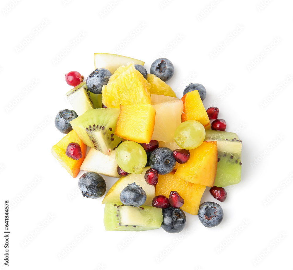 Heap of fresh fruit salad on white background