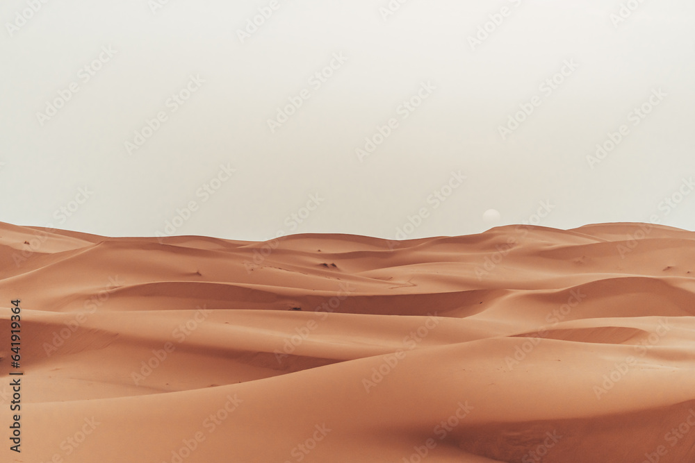 Sand texture during sunrise, Sahara Desert Merzouga, Morocco landscape oriented