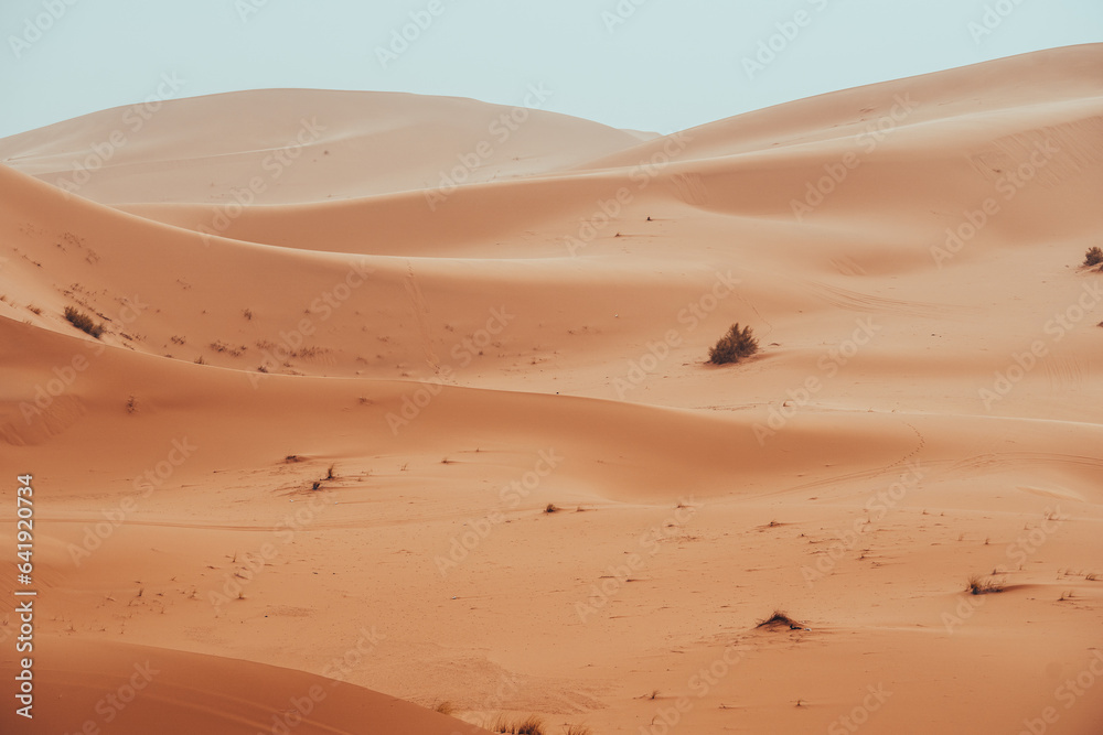 Sand texture during sunrise, Sahara Desert Merzouga, Morocco landscape oriented