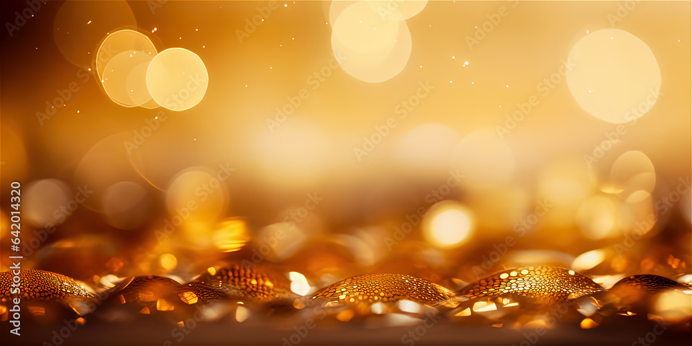 Abstract luxury gold background with gold particle. glitter vintage lights background. Christmas Gol