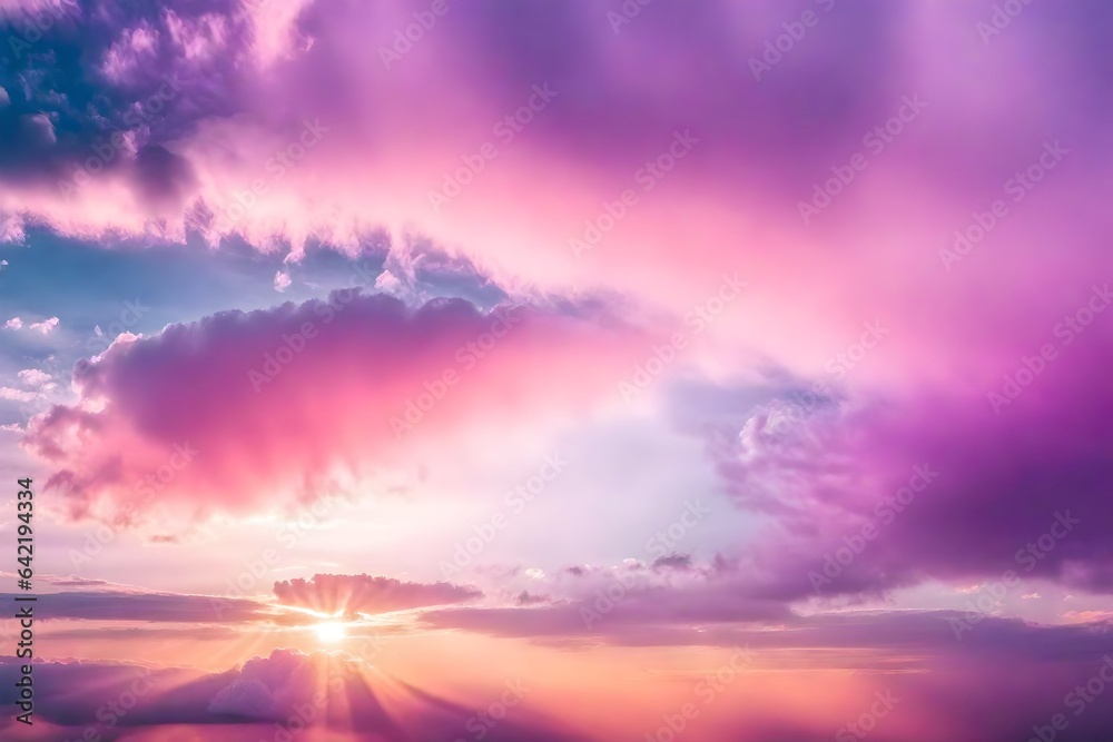 Beautiful sky with soft sunlight in pink and purple. Panorama of the beautiful sky 