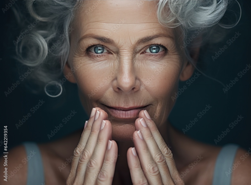 An old woman in studio.