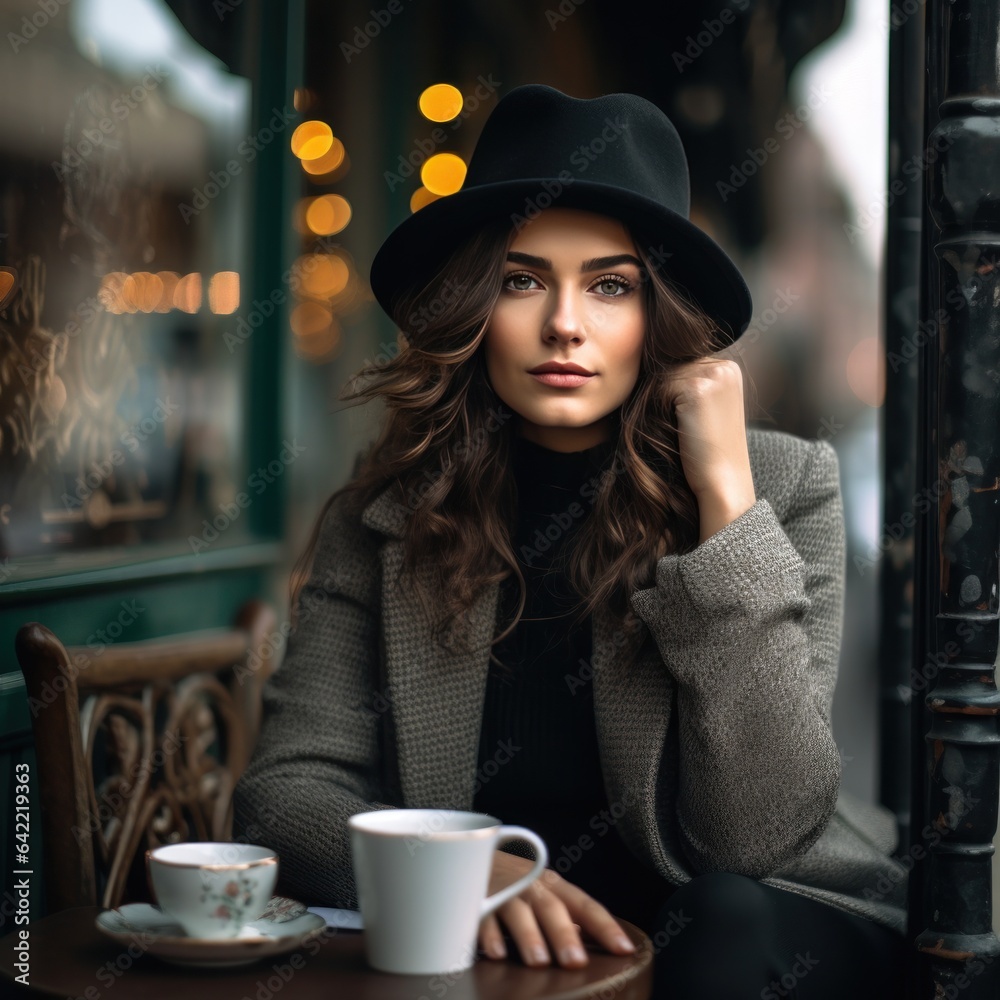 Young woman in street cafe