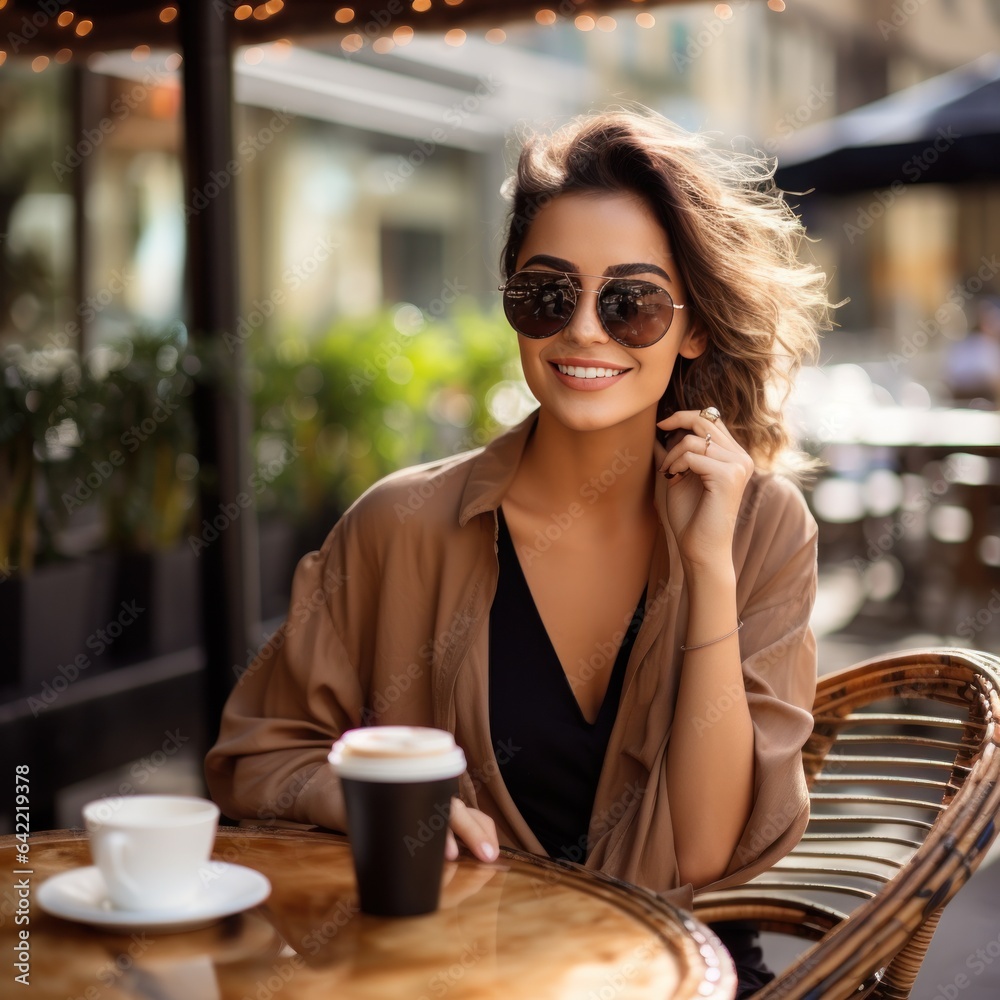 Young woman in street cafe