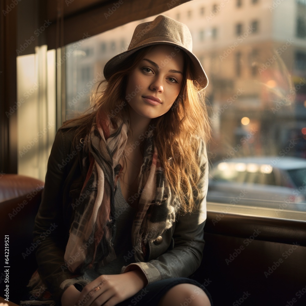 Young woman in street cafe