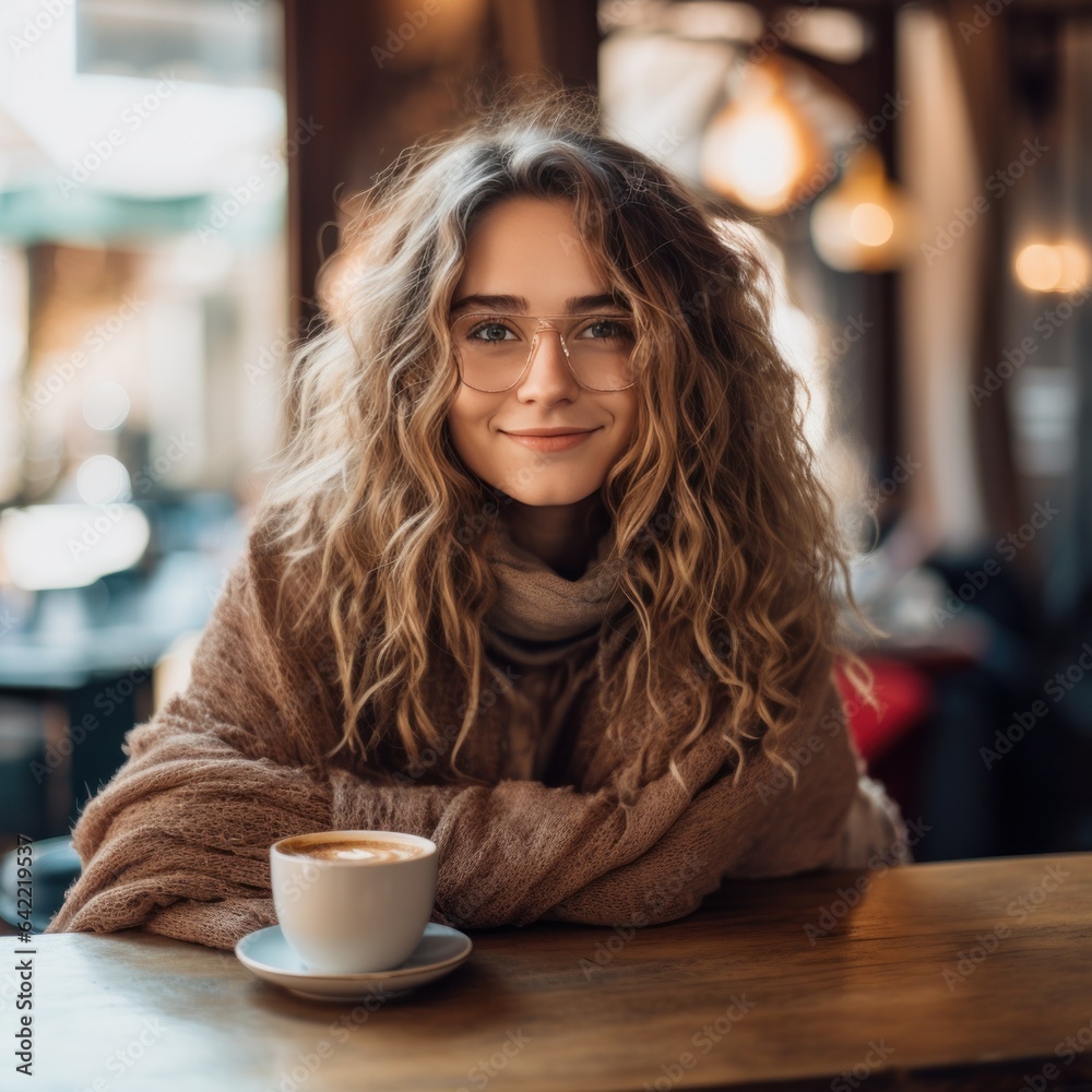 Young woman in street cafe