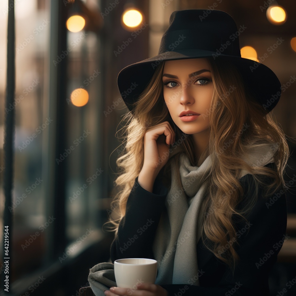 Young woman in street cafe