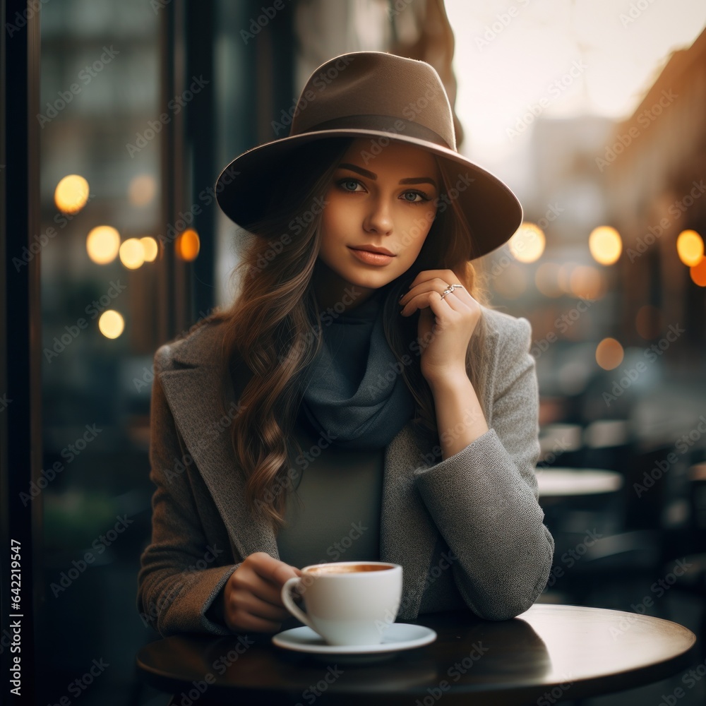 Young woman in street cafe