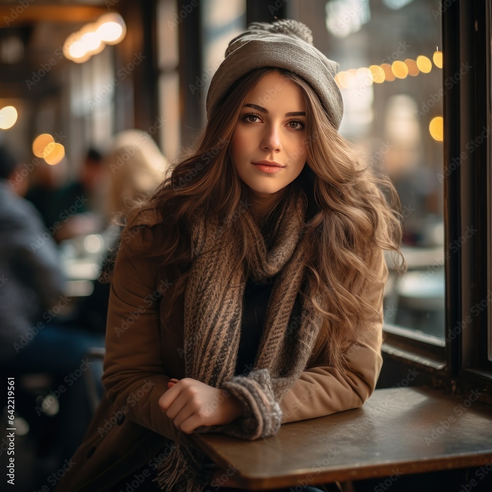 Young woman in street cafe